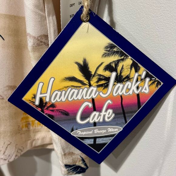Havana Jack's Cafe Women's Hawaiian Shirt NWT XL Knot Front Crop Tan Yellow READ - Picture 3 of 9